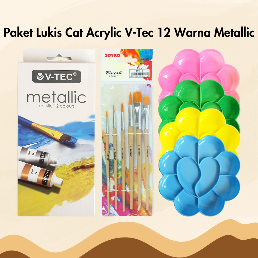 

Paket Melukis Cat Akrilik V-Tec 12 Warna Metallic MA-612 Set Cat Acrylic Kuas Palet Alat Lukis