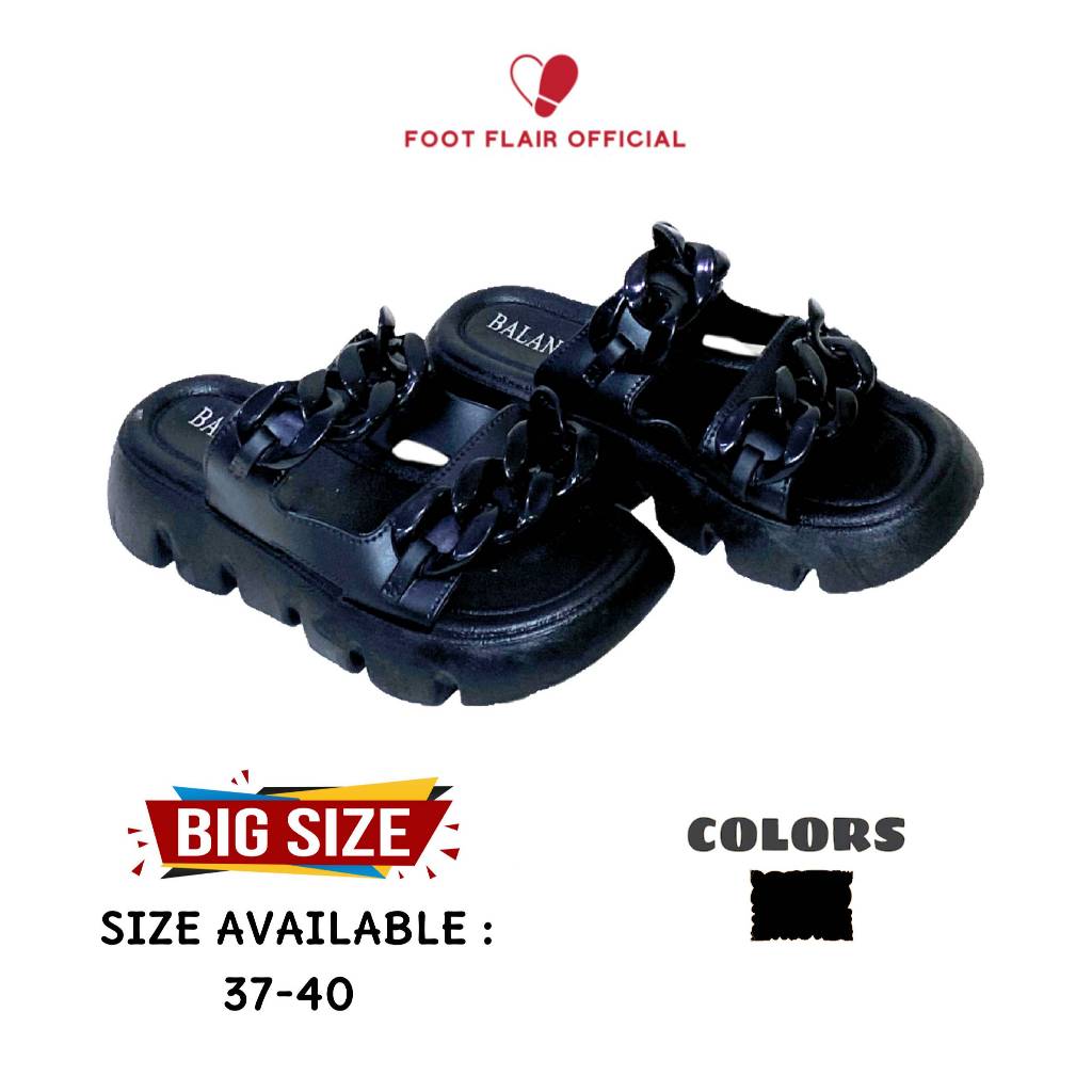 Foot Flair Sandal Slop Wanita Rubber PVC Sendal Wedges Jelly Karet Import Balance Motif Rantai 2312