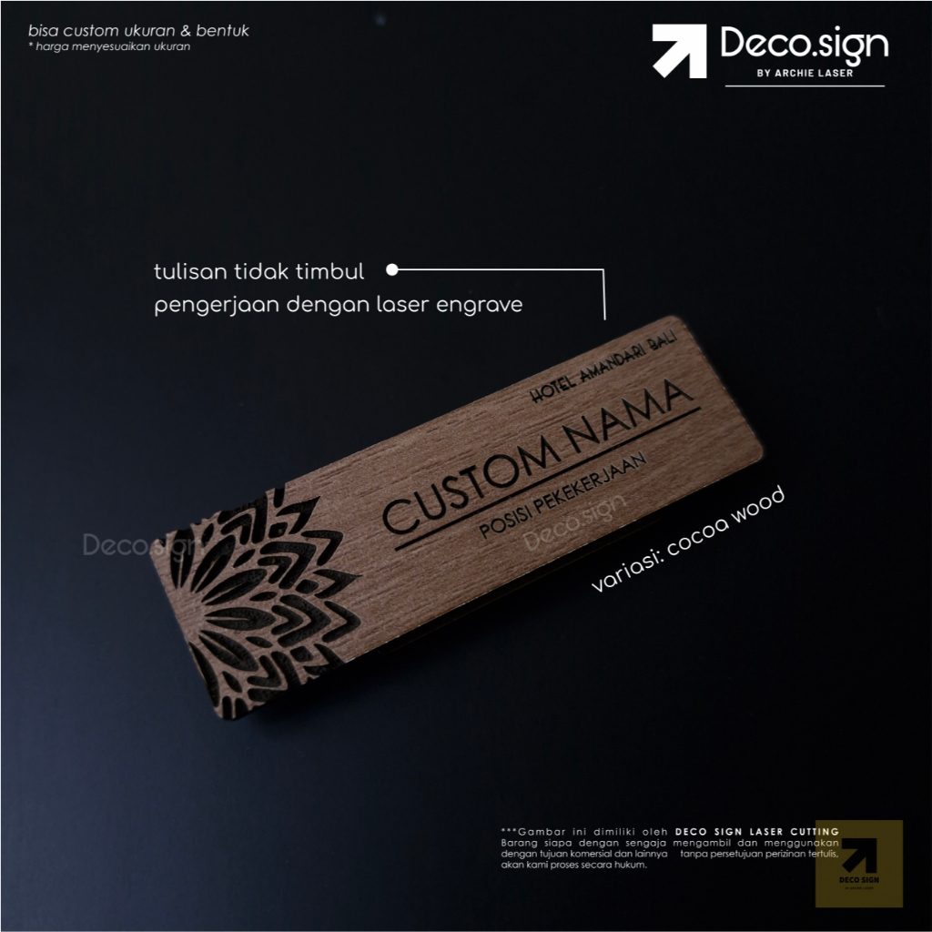 Name Tag Kayu | Name Tag Magnet | Tag Nama Magnet Custom | Pin Nama Custom Magnet | Papan Nama Dada 