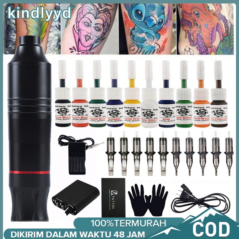[10 Warna]Mesin Tattoo Rotary Pen Full Set Tattoo Pen Machine Alat Tatto Tubuh Elektrik Makeup-COD