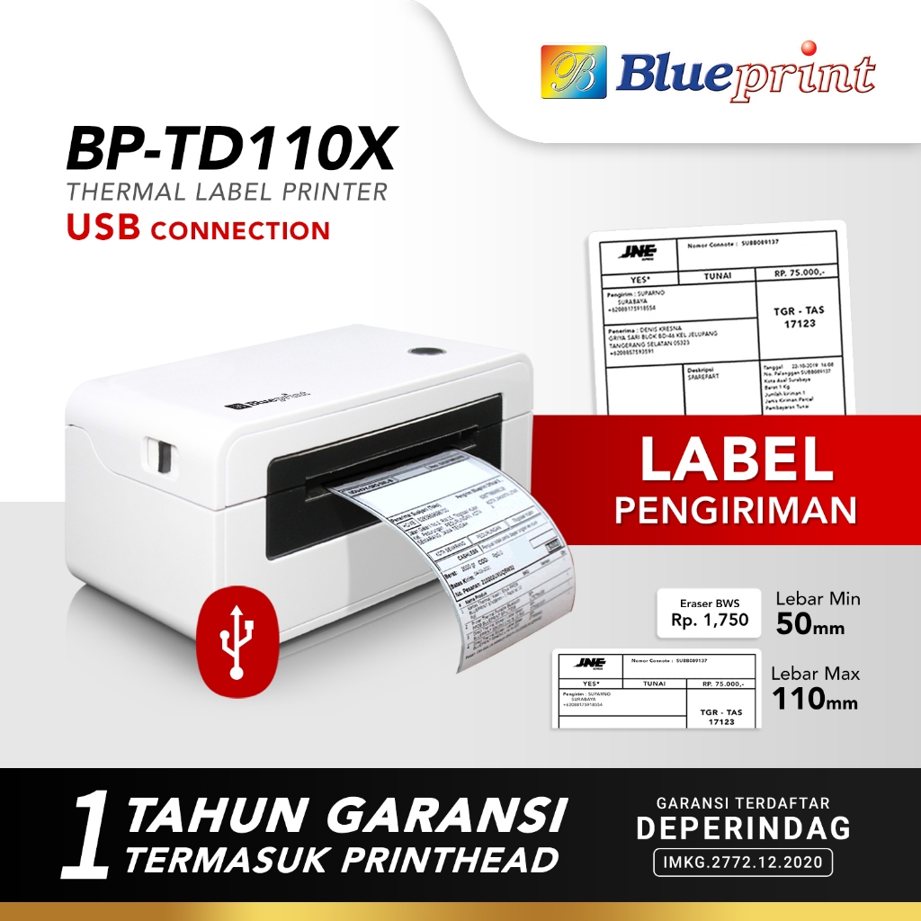 BP-TD110X Printer Barcode Thermal / Label Resi A6 BLUEPRINT TD110X USB
