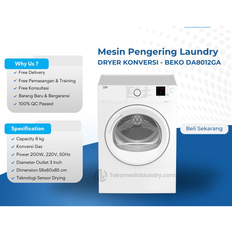 Mesin Pengering Pakaian Gas Dryer Konversi Beko 8kg Khusus Cargo