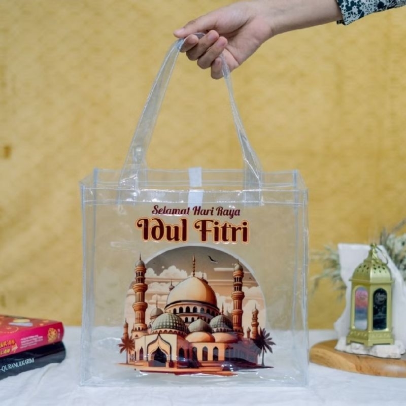 

Tas Lebaran Mika Transparan Uk T25xP30xL13 Print Bingkisan Hampers Lebaran Idul Fitri