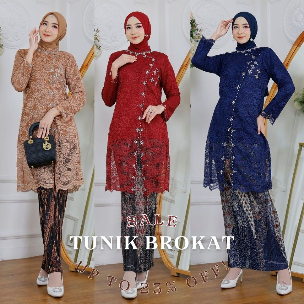 HARGA PROMO Setelan Kebaya Tunik Brukat Modern Syafira Hitam /Set Kebaya Brokat Tunik Wisuda Wanita 