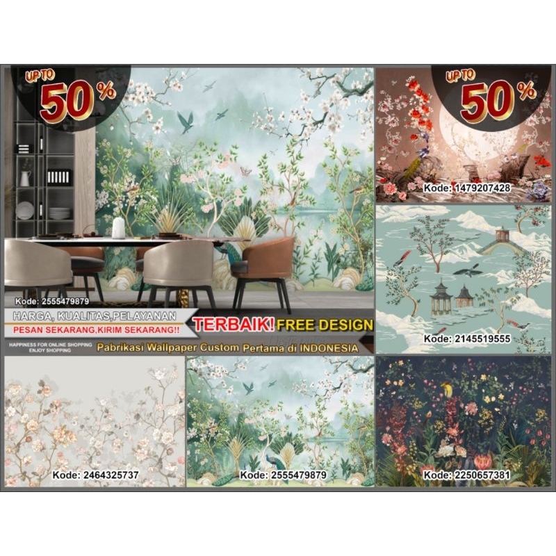 Wallpaper Custom Tema Chinoiserie | Wallpaper Request Gambar | Wallpaper Ruang Makan | Wallpaper Dap