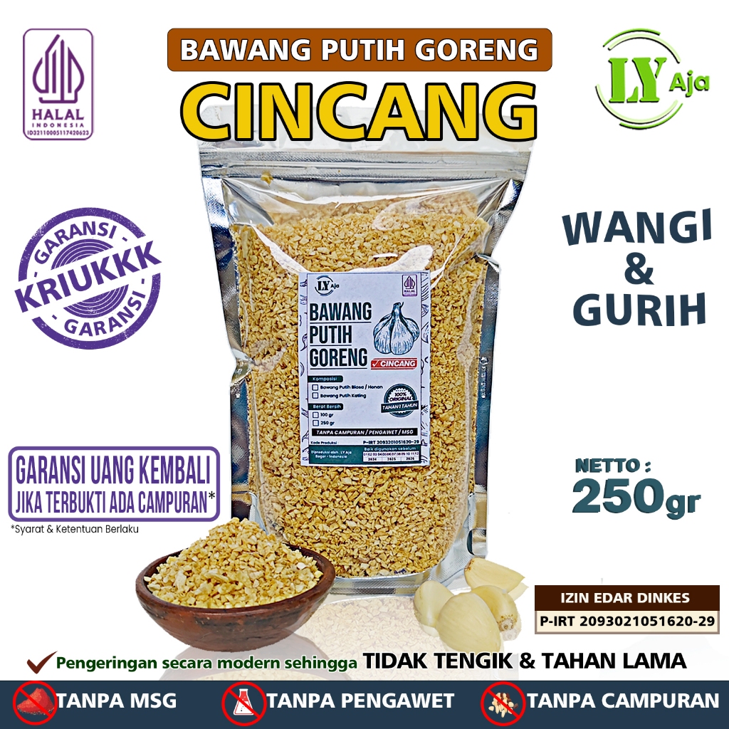 

Bawang Putih Goreng Cincang LY Aja 250gr - ASLI, MURNI, Tanpa Tepung & MSG