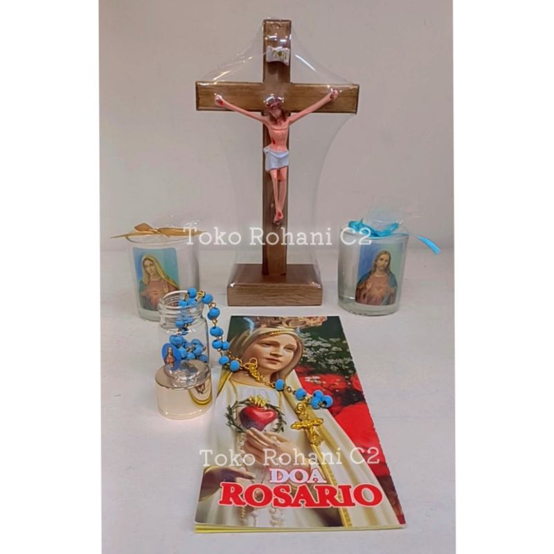 Paket Doa Rosario - Rosario - Lilin Doa - Kartu Rosario - Salib Duduk - Paket Berdoa Rosario