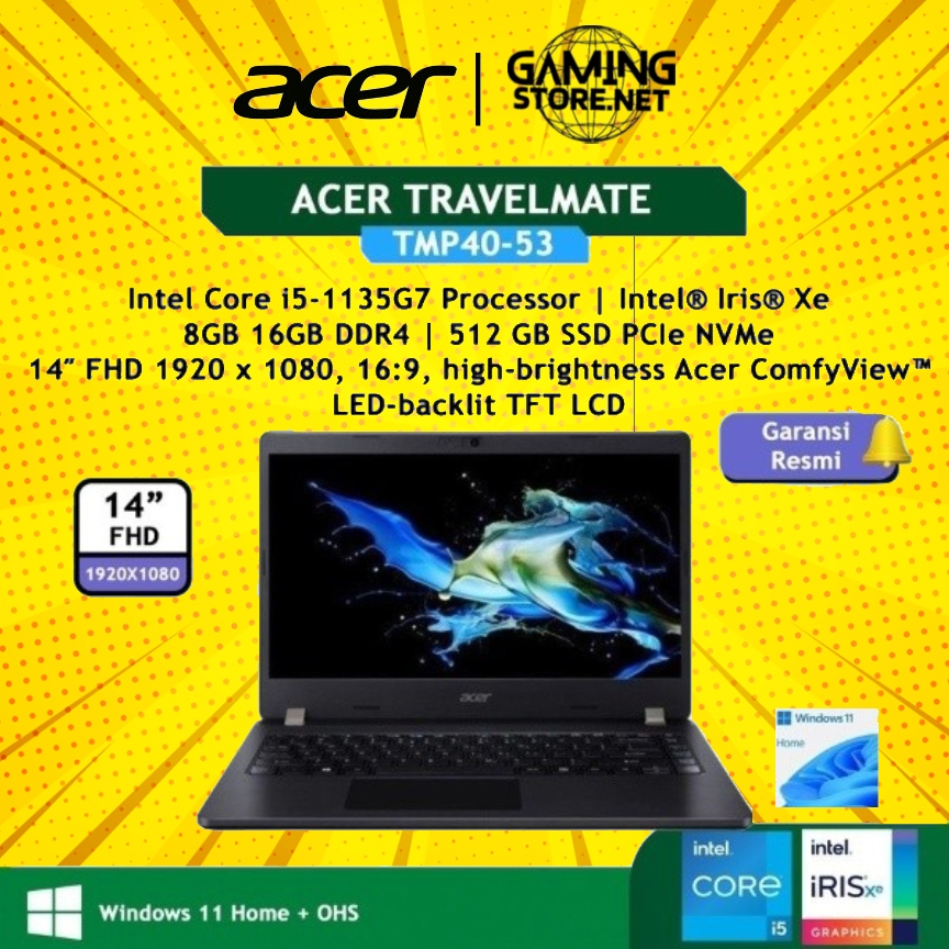 Laptop Acer Travelmate TMP40 i5 1135G7 RAM 16GB 512GB SSD 14.0" FHD W11 OHS