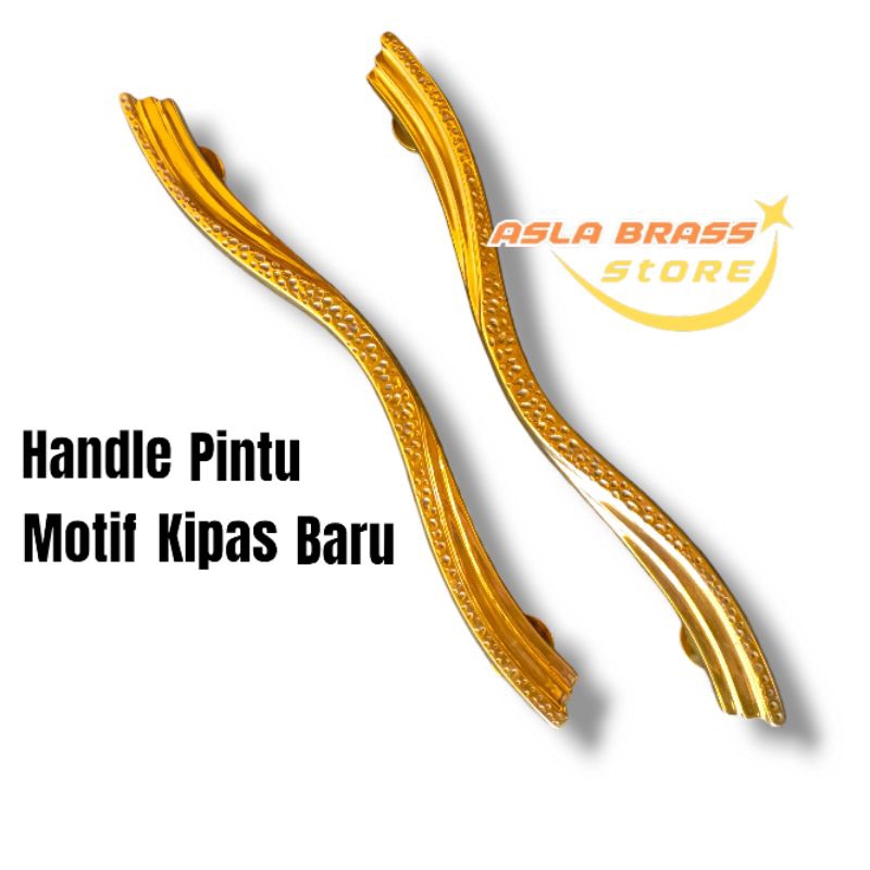 Handle Pintu Rumah Gagang Pintu Rumah Handle Kuningan Motif Kipas 43 Cm Polish Brass