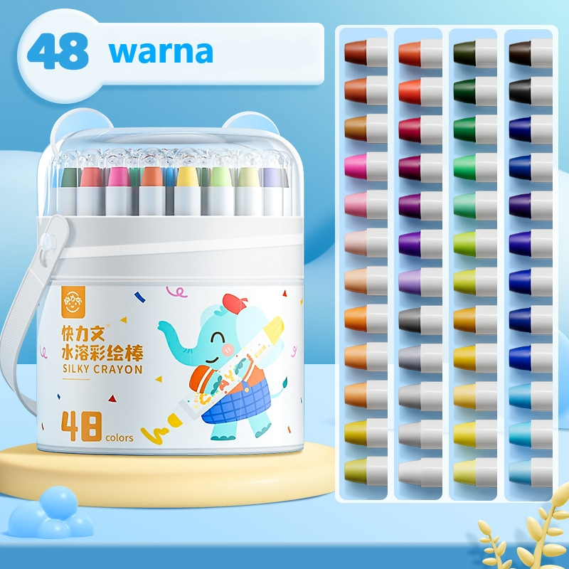 Kuailiwen Washable Silky Crayon isi 48 Warna Colorful Bucket Krayon Mewarnai Alat Warna Set Anak Wip