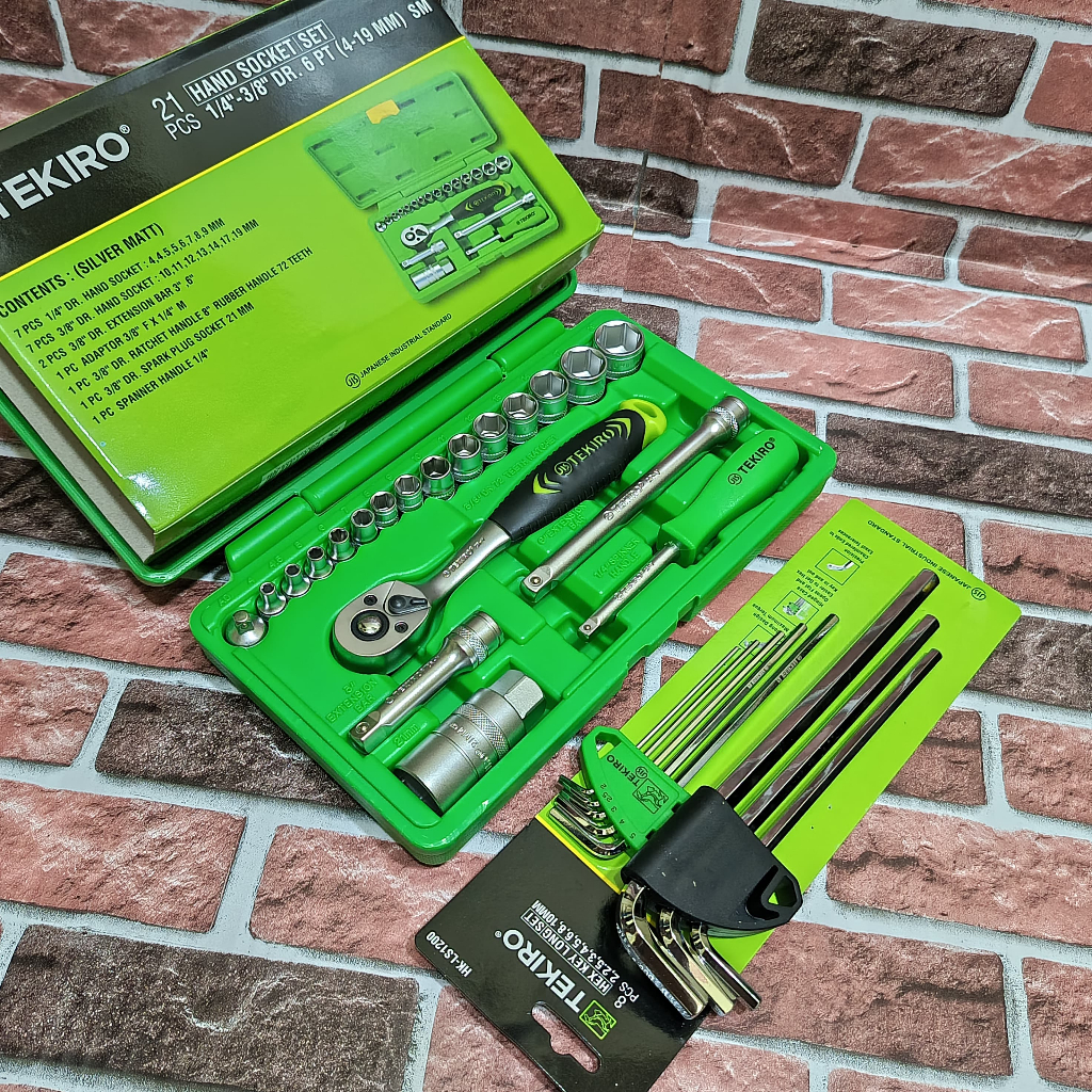 Tekiro kunci shock sock sok set 21 pcs / Kunci L Tekiro Panjang 1 Set Lengkap - kunci set komplit te
