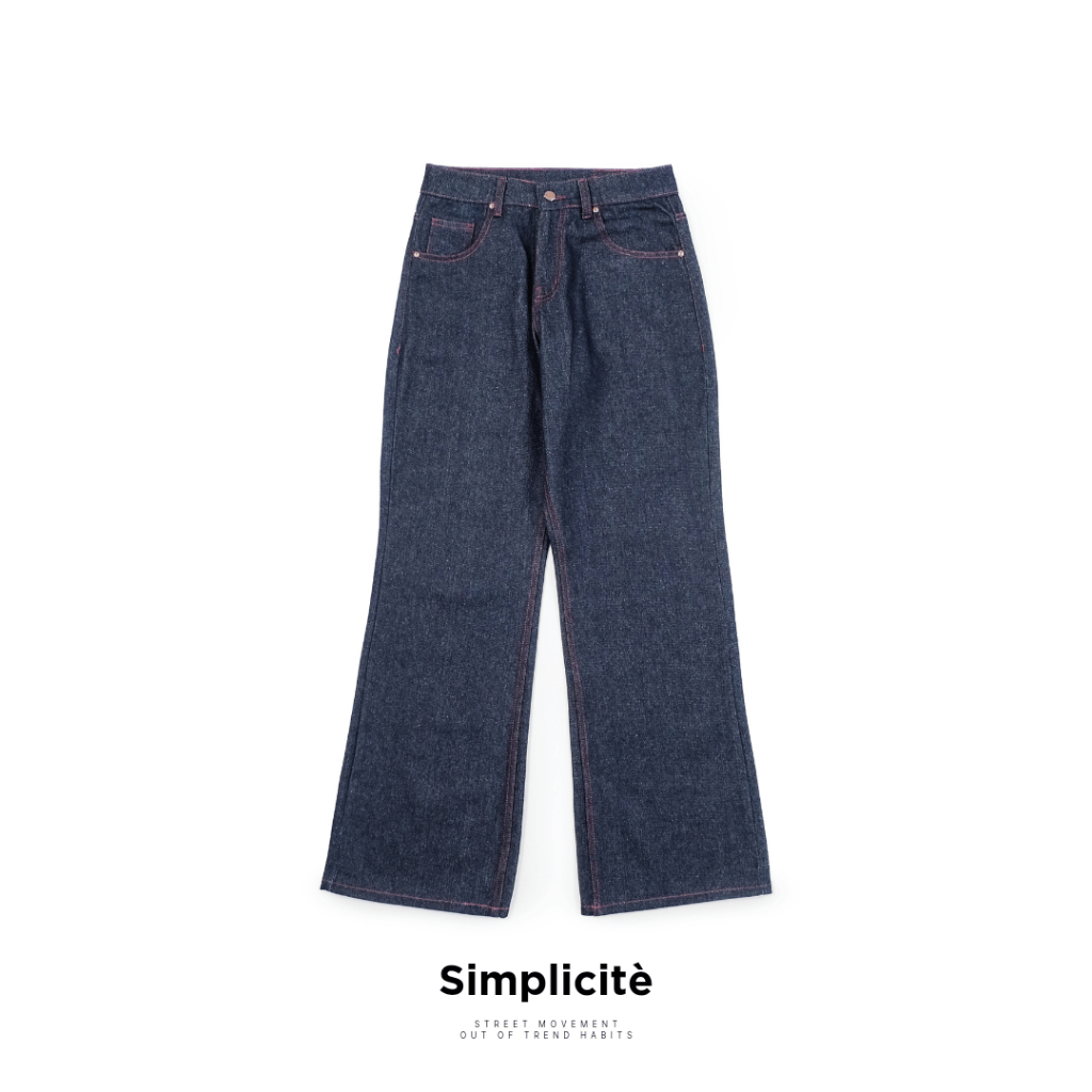 SMOOTH BASIC Denim Signature Long Raw Semi Flare Pants Dark Blue Simplicite Series