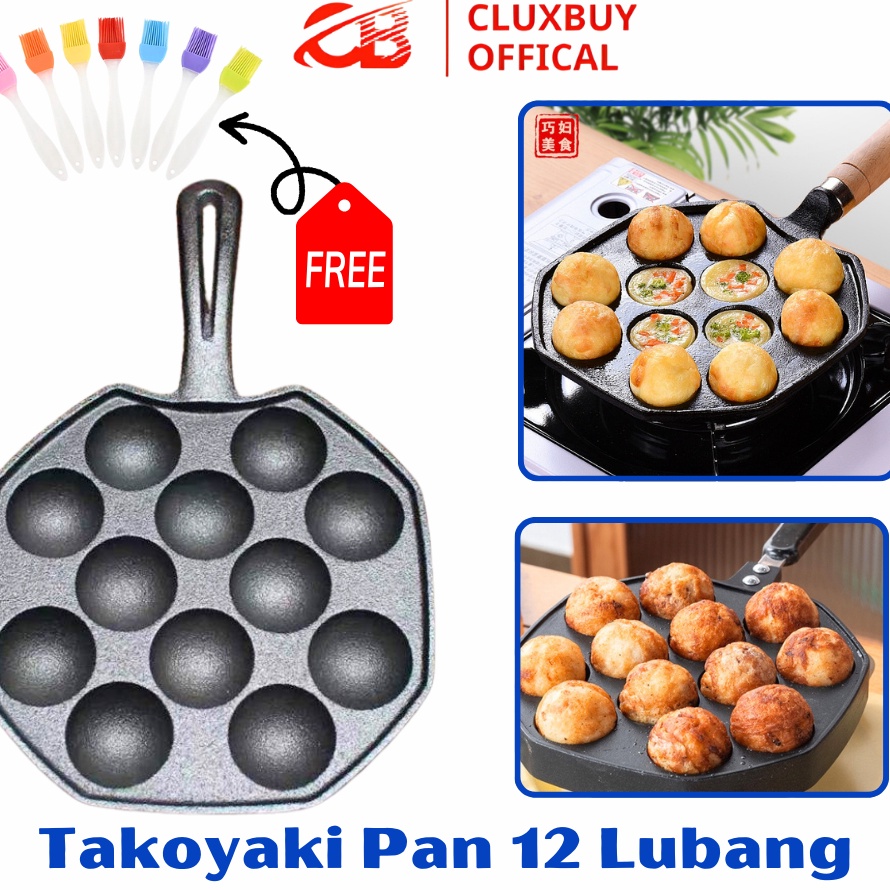 Wah Cetakan Takoyaki Pan Cast Iron Takoyaki pan 12 lubang Wajan Takoyaki anti lengket yang nyaman