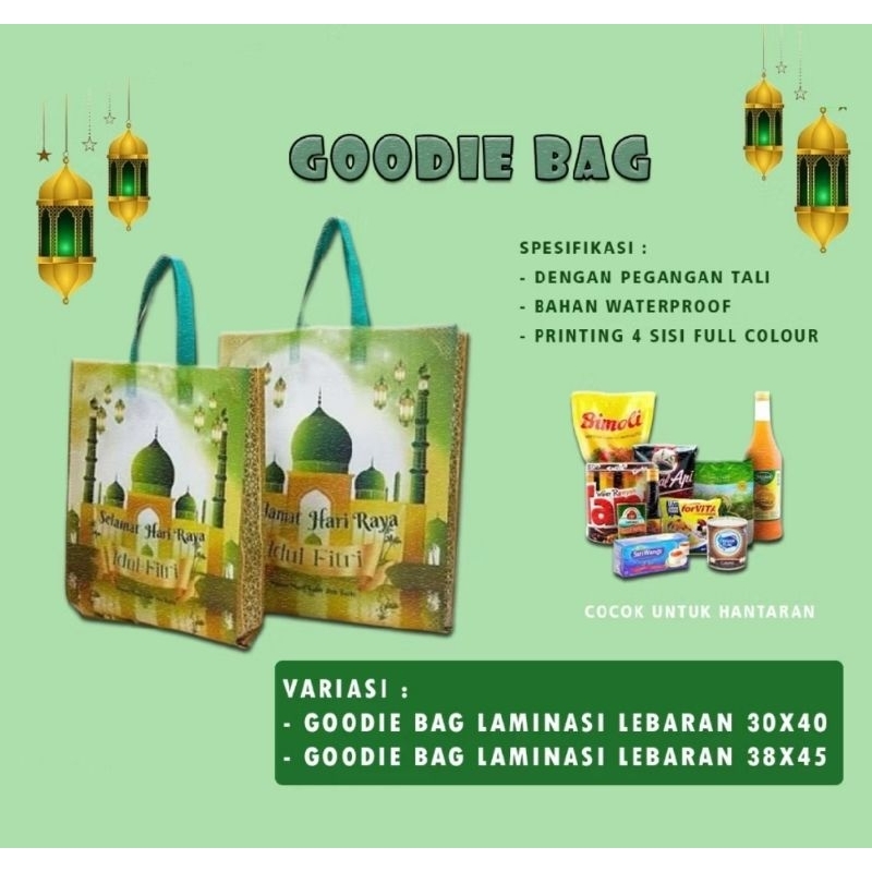 

Goodie Bag Laminasi Lebaran, Idul Fitri / totebag tebal premium, parcel, hampers / bingkisan sembako, tas kain spounbon tali