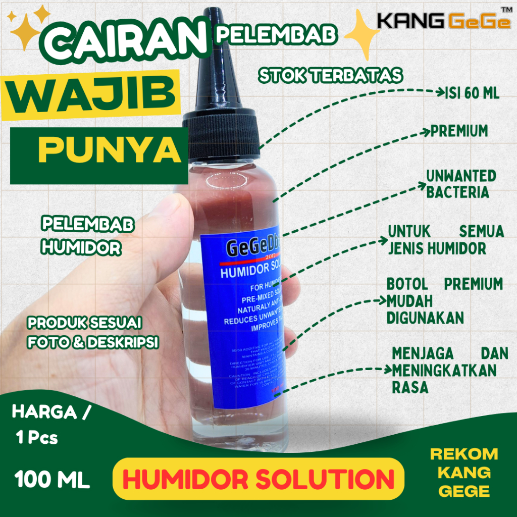 Humidor Humidifier Solution GegeDbako - 100 ml - Food Grade Premium Blue