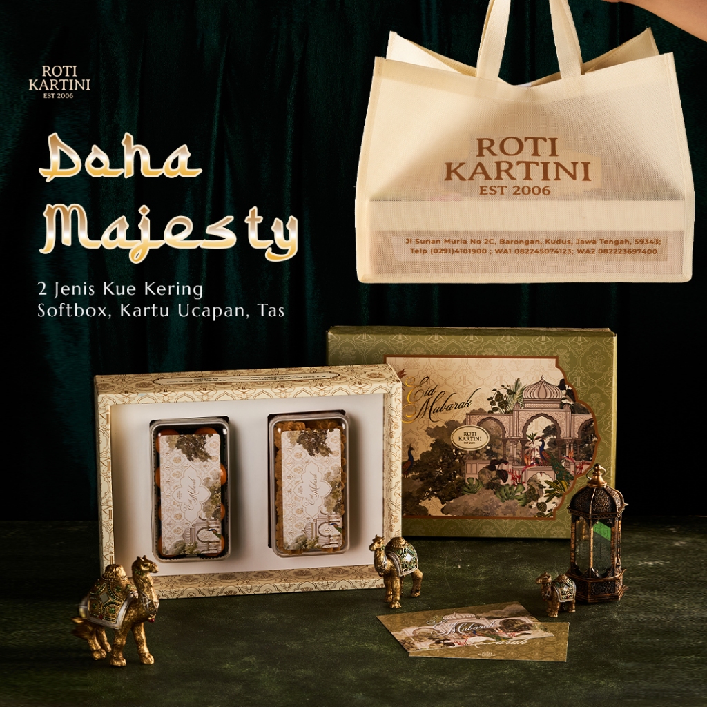 

Roti Kartini Hampers Idul Fitri 2025 Kue Kering/ Cookies isi 2 Soft Box Doha Majesty
