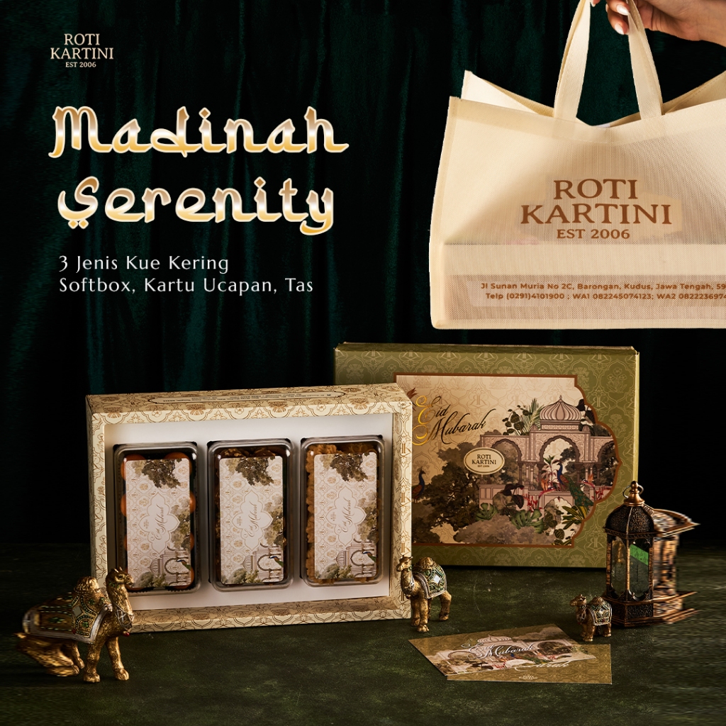 

Roti Kartini Hampers Idul Fitri 2025 Kue Kering/ Cookies isi 3 Soft Box Madinah Serenity