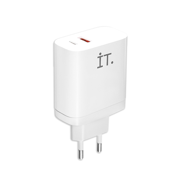 IT Power Adapter 65 Watt Dual Port Charger USB A & C - White