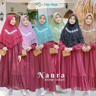 NAURA Hijab Khimar Bergo Instant Two Layer Motif Viney Bunga Cantik