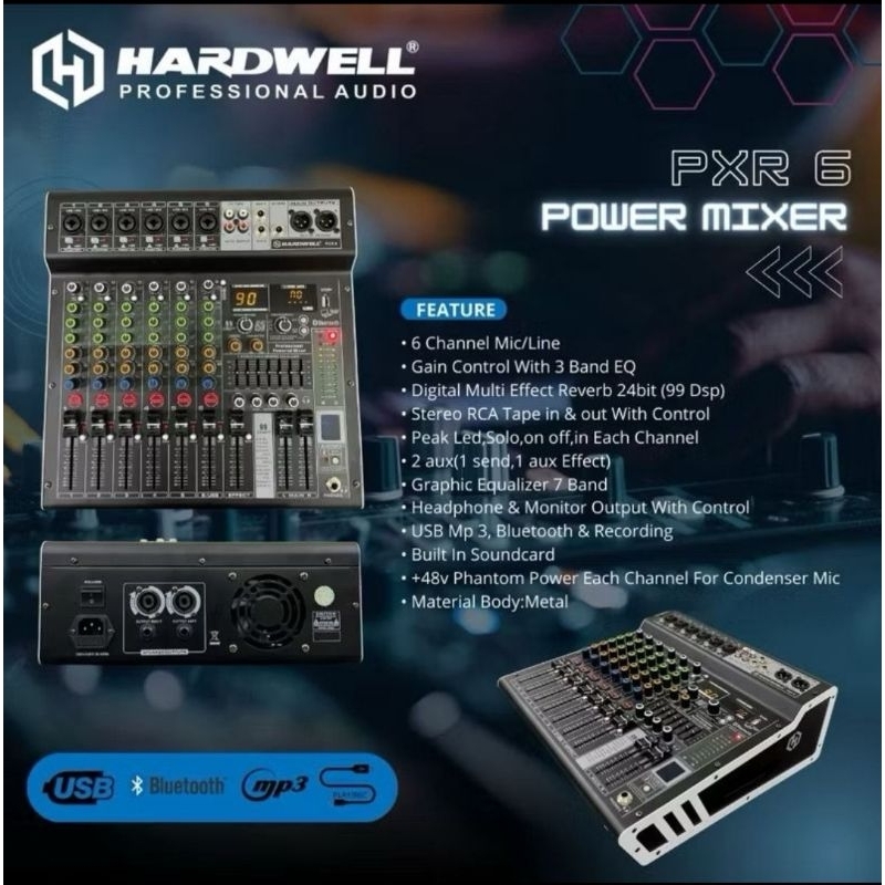 Power Mixer 6ch Bluetooth Hardwell PXR-6 ORIGINAL