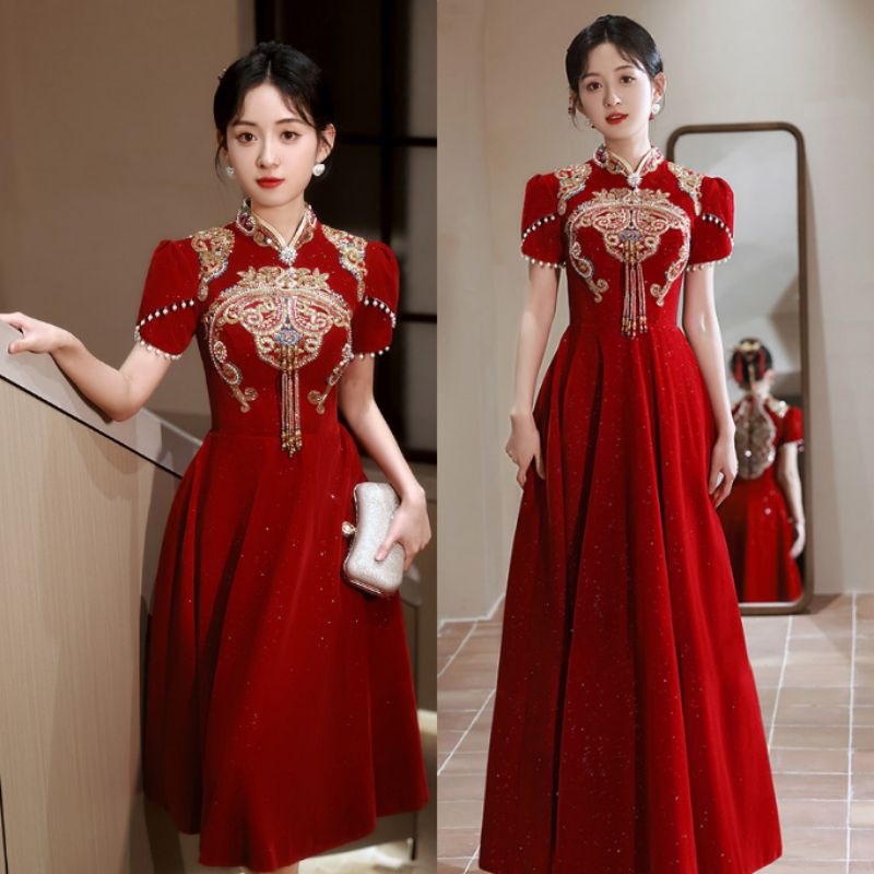 ND-61 S-2XL Gaun pesta impor mewah dress sangjit baju sangjit gaun sangjit dress merah