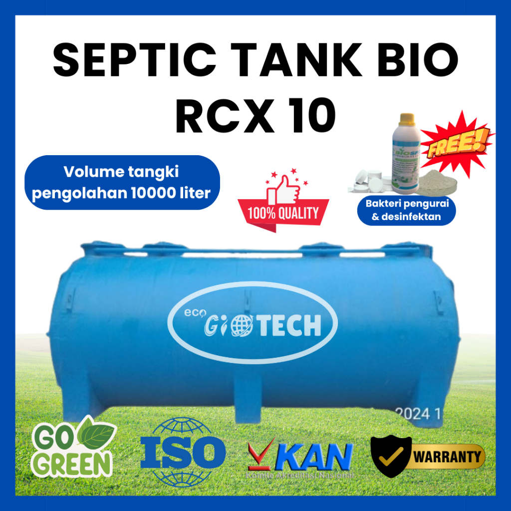 Septic Tank Bio RCX 10 Fiberglass Silinder Volume Tangki 1000 Liter | Kuat - Ramah Lingkungan - Anti