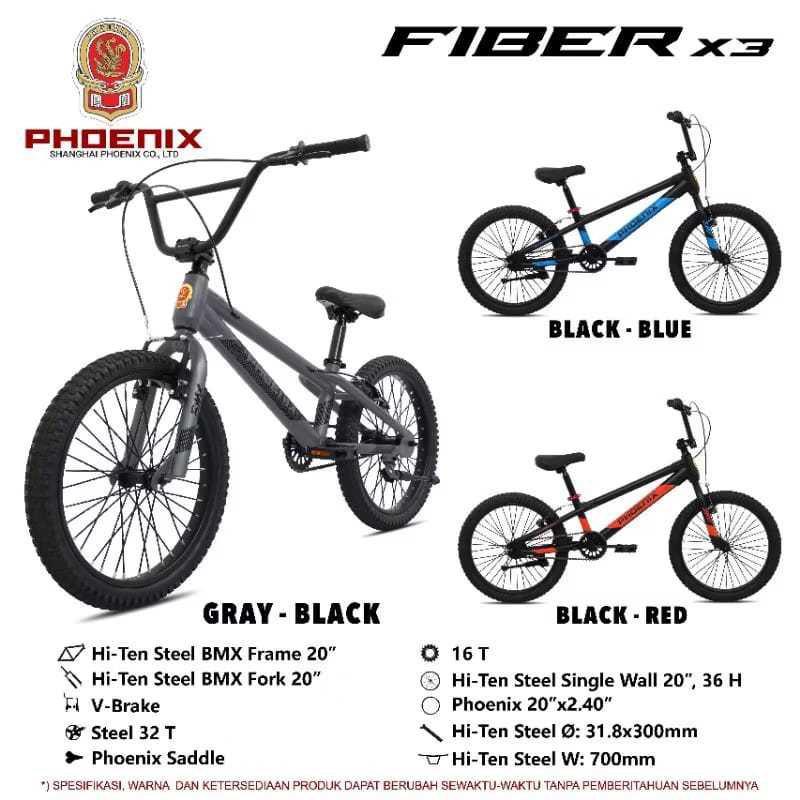 SEPEDA BMX 20 INCH PHOENIX FIBER X5 20" FIBER X3 TERBARU X 5 (BAN JUMBO 3.0) ASLI ORIGINAL MURAH REM