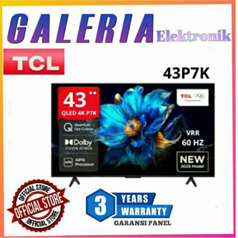 TCL QLED 43INCH 50INCH 55INCH 65INCH 75INCH P7K - 4K QUANTUM DOT UHD TV HVA PANEL SCREEN - 43P7K - 5