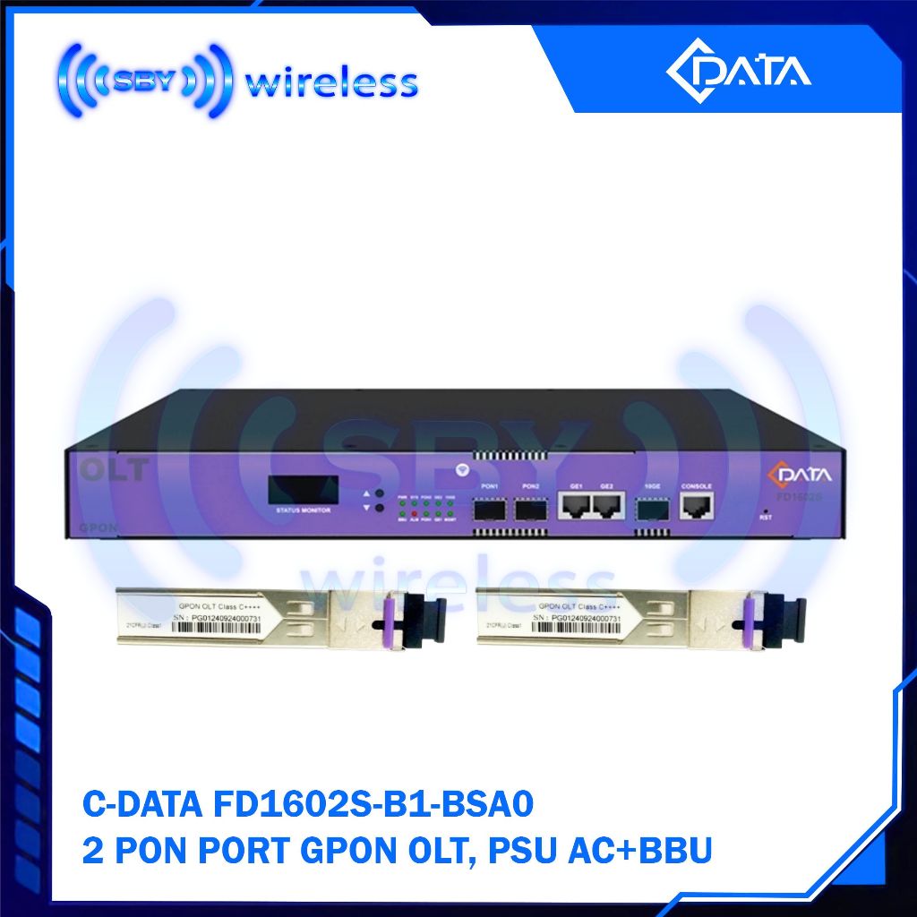 Paket C-data FD1602S-B1 OLT GPON With SFP C+++ 9DB Cdata (OLT 2 PON port 2GE 1SFP+ PSU AC+DC)