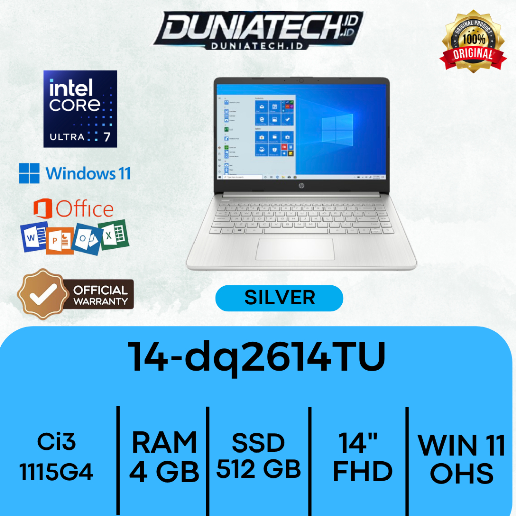 HP 14S-DQ2614TU i3-1115G4 RAM 4GB 512GB SSD 14" FHD IPS WIN 11+OHS