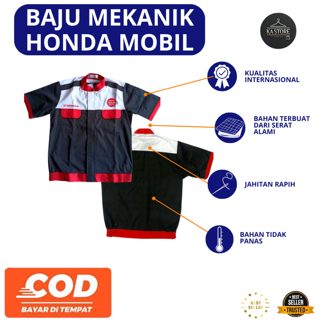 Baju Mekanik Honda Mobil New / Wearpack Honda Mobil / Wearpack Honda Merah Hitam/ Wearpack Bengkel