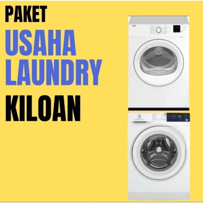 Paket usaha laundry kiloan lengkap mesin cuci  Electrolux dan mesin pengering Beko