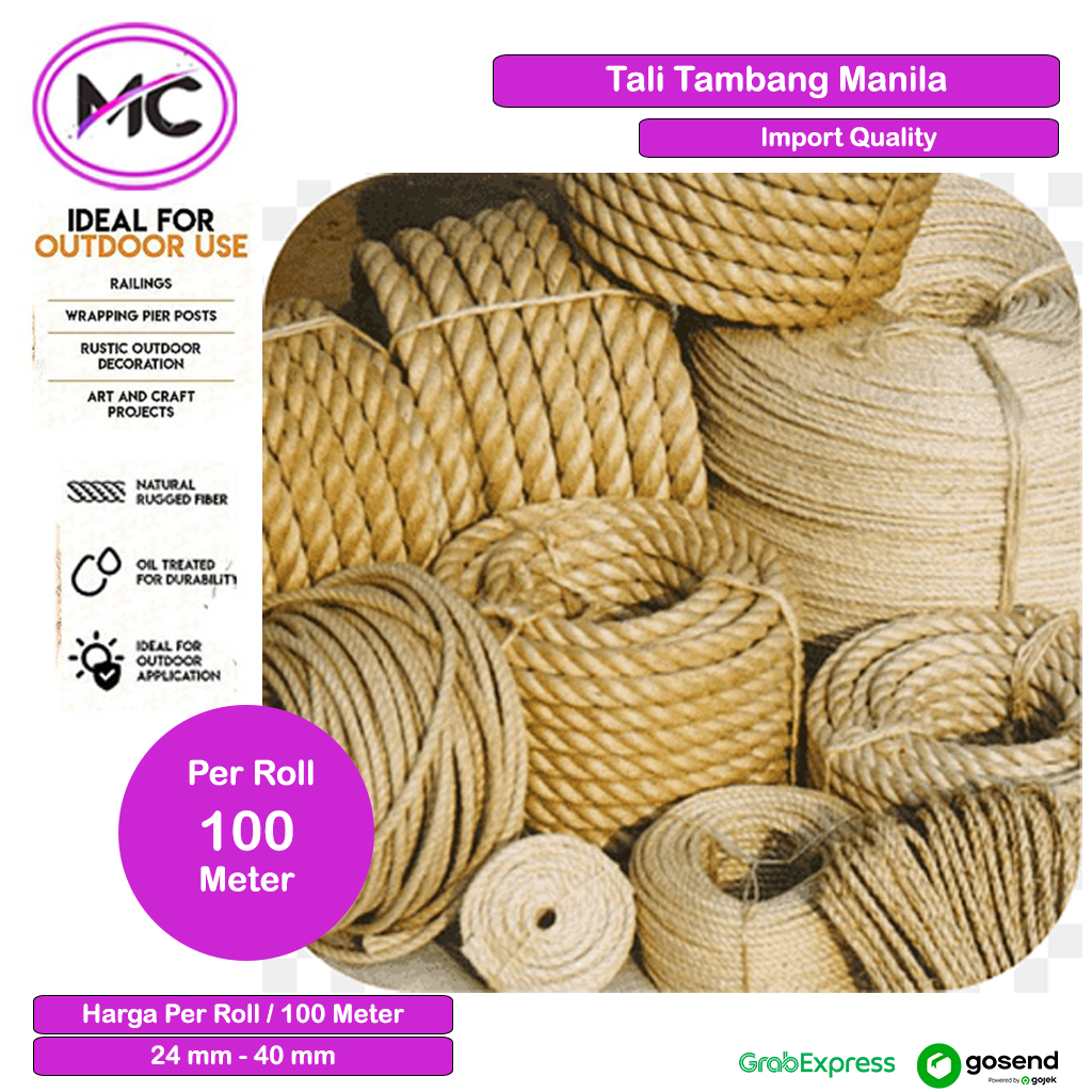 

Tali Tambang Manila Rope 24mm - 40mm Per Roll Tali Rami Sisal Rope Tali Jangkar Kapal Super Kuat Import Tali Tampar Dadung Harga Per Roll