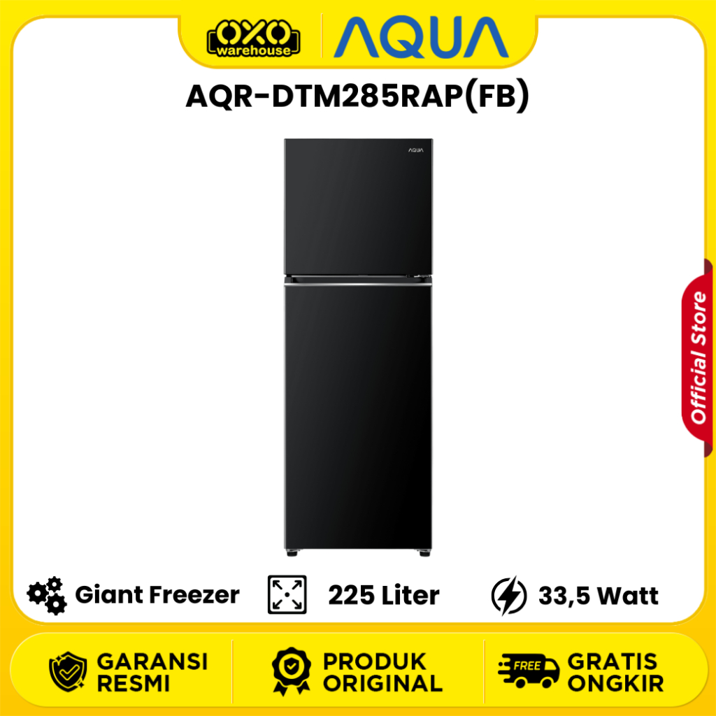AQUA Elektronik AQR-DTM285RAP(FB) Kulkas 2 Door 225L - Inverter -Turbo cooling - Black shine