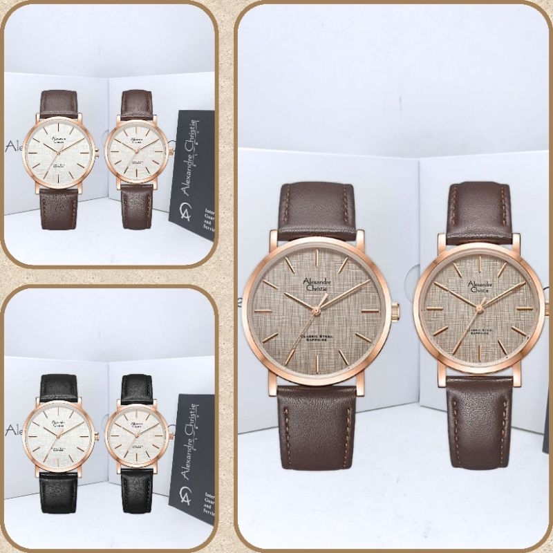 Jam Tangan Couple Alexandre Christie 8698 AC8698 AC Couple Tali Kulit