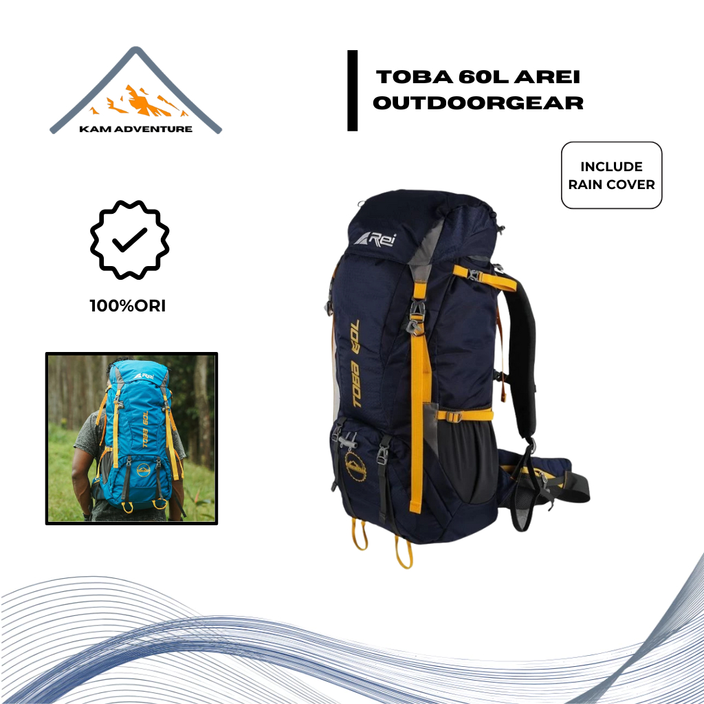 Tas gunung carrier arei toba 60L include raincover - tas rei 60 liter
