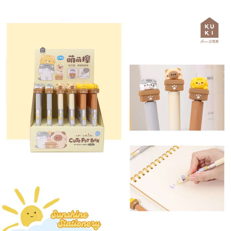 

KUKI Pulpen Putar Erasable 0.5mm Hitam Tinta Bisa Dihapus Ballpoint Karakter Lucu Imut