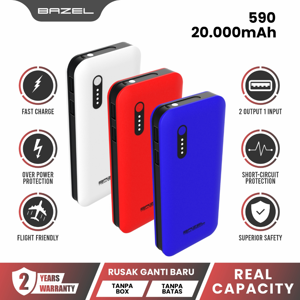 Bazel 590 Series  Powerbank 20000 mAh Garansi Resmi 1 Tahun Small Power Bank Dual Output