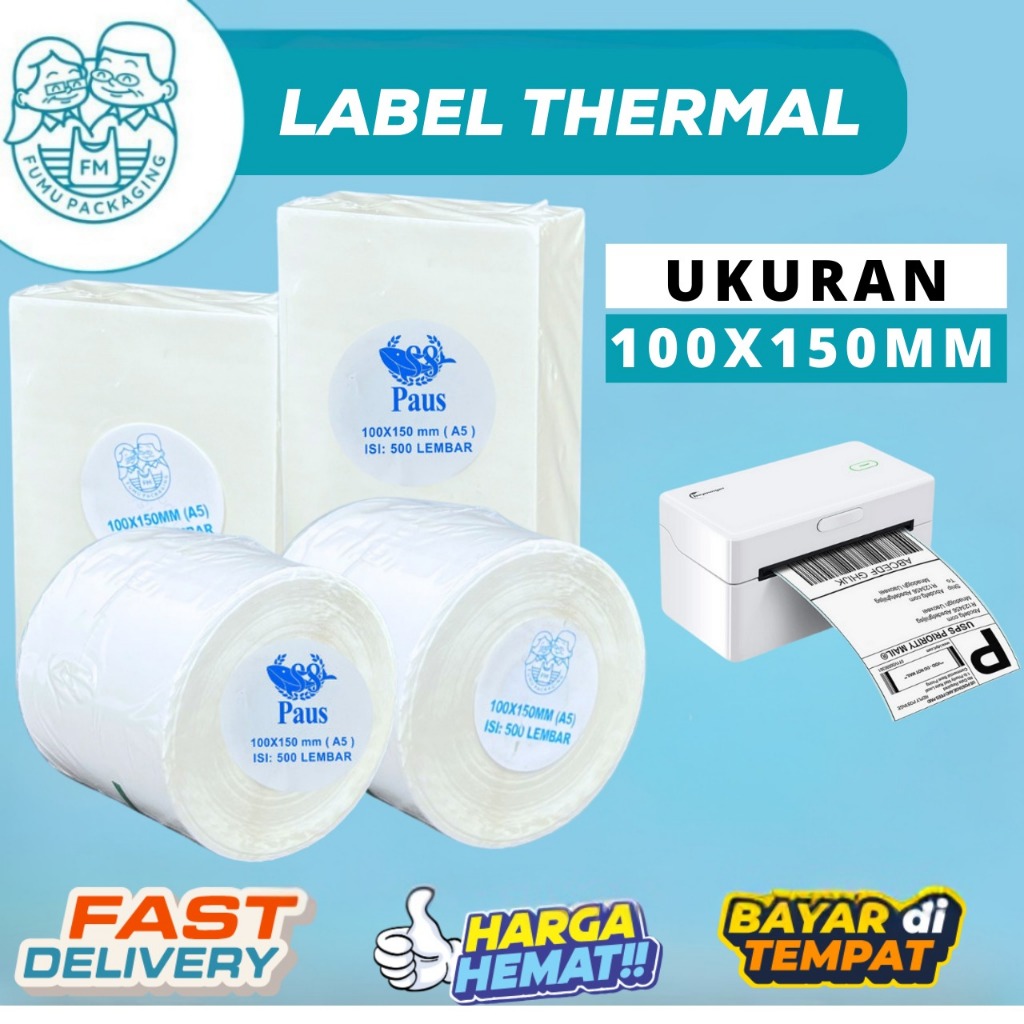 

Label stiker Thermal 100x150mm Waterproof / Sticker Label Continuous / Label Kertas Isi 500pcs Tidak Luntur Lem Kuat Grosir