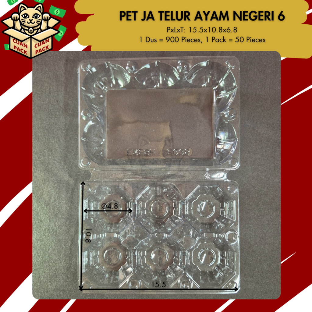50 Pcs Plastik Mika Transparan Bening JA Telur Ayam & Bebek Isi 6 & 10 - Kemasan Telur Ayam & Bebek