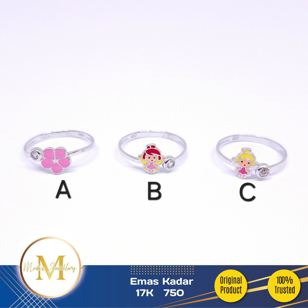 MODIS JEWELLERY - Cincin Anak Karakter Putih - Emas 17k  750