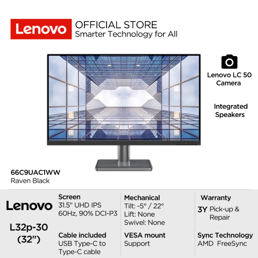 Monitor Lenovo L32p 30 Ultra HD 60hz