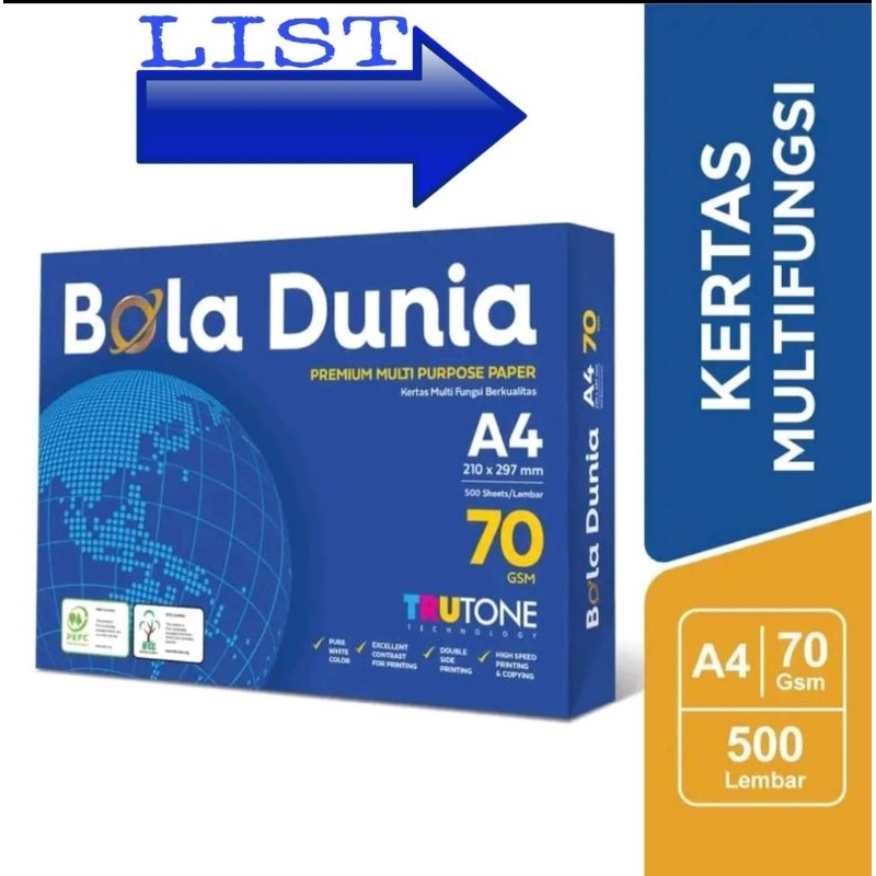 

kertas HVS bola dunia A4 70gsm 104>155