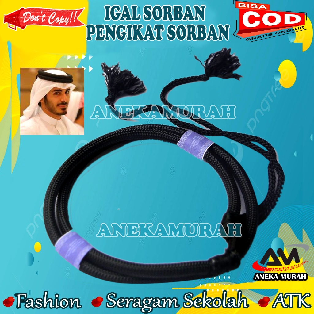 RJ3 Sorban Segi 4 Almas Hitam Rumbai - Sorban Arab Hitam Putih - Sorban Warna Merah Putih- Sorban