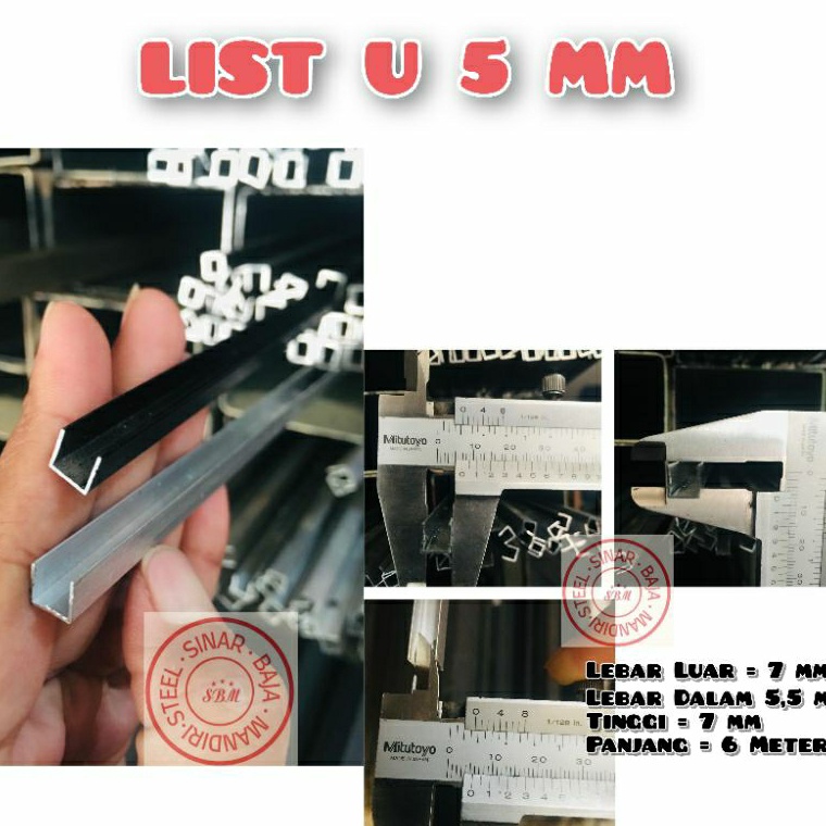 Gratis List U Alumunium Ukuran 5mm Panjang 6 Meter