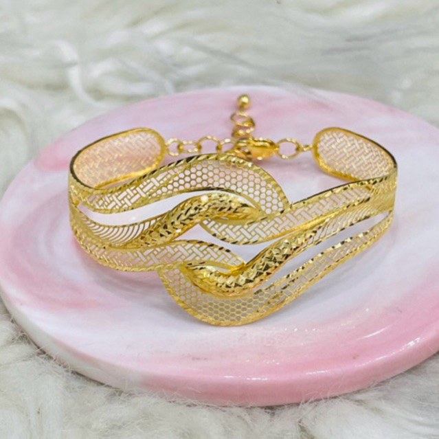 gelang kerawang ulir double simple elegant emas asli kadar 700