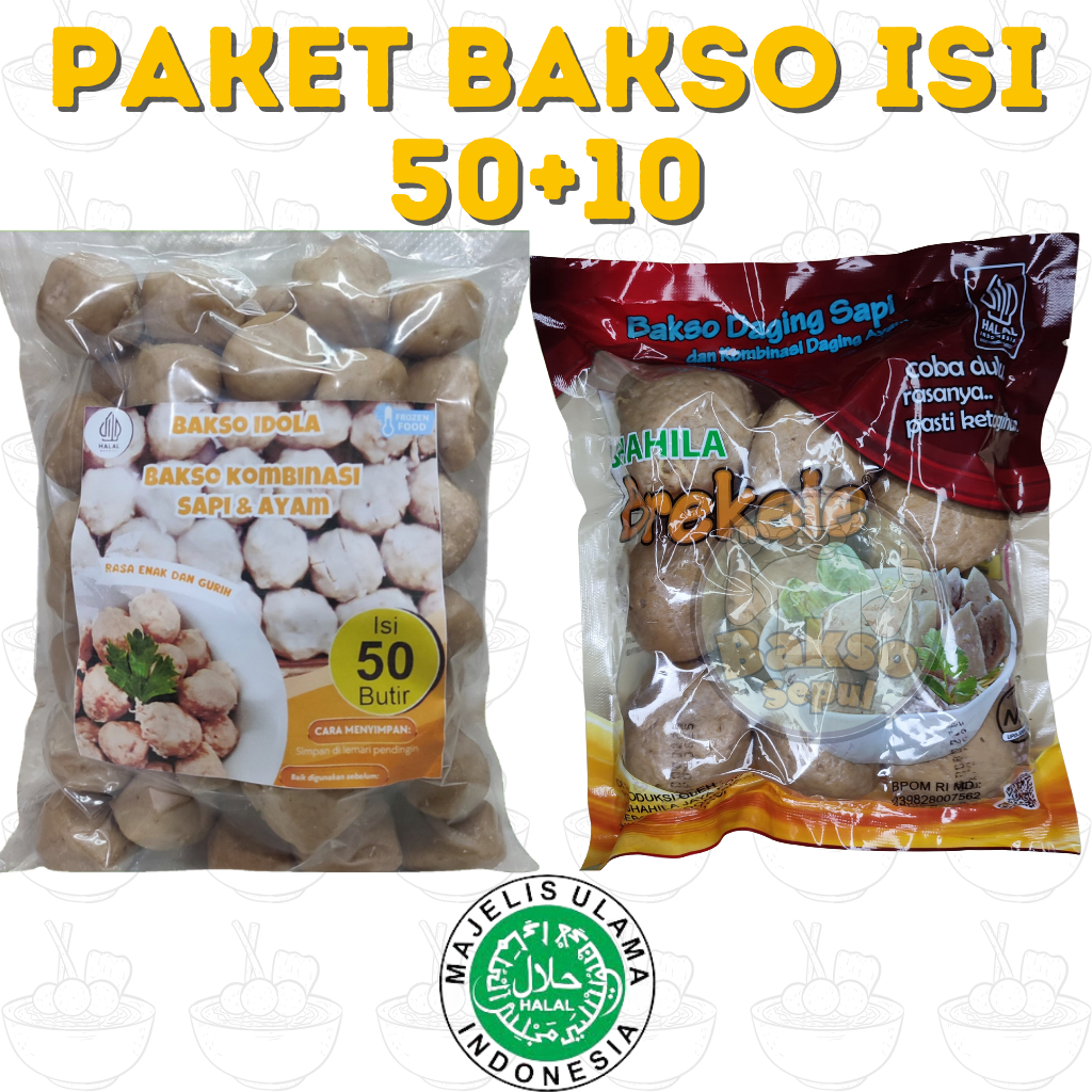 

paket bakso isi 50+5 jumbo kombinasi daging sapi dan ayam