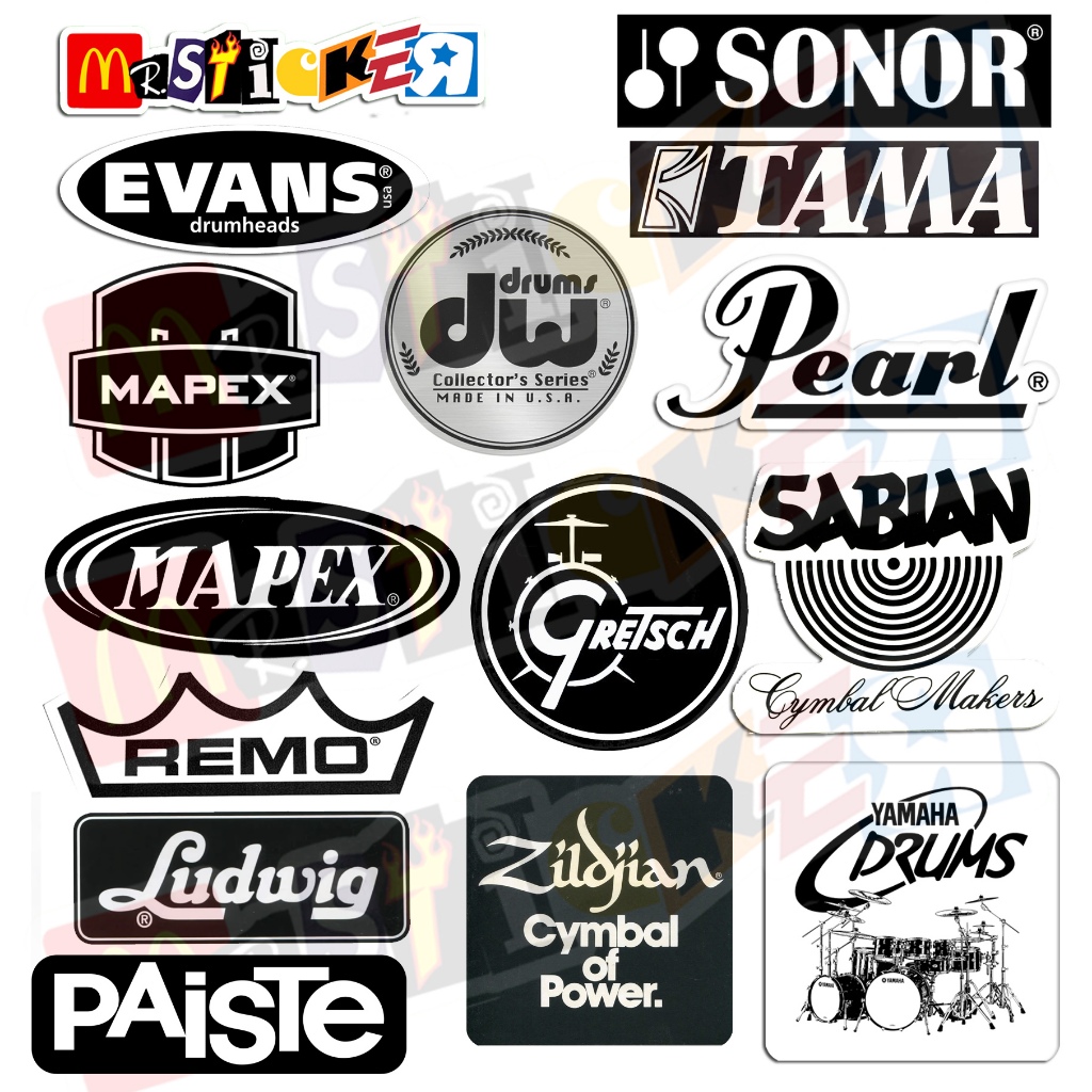 

sticker drums cymbal percussion brands logo stiker drummer