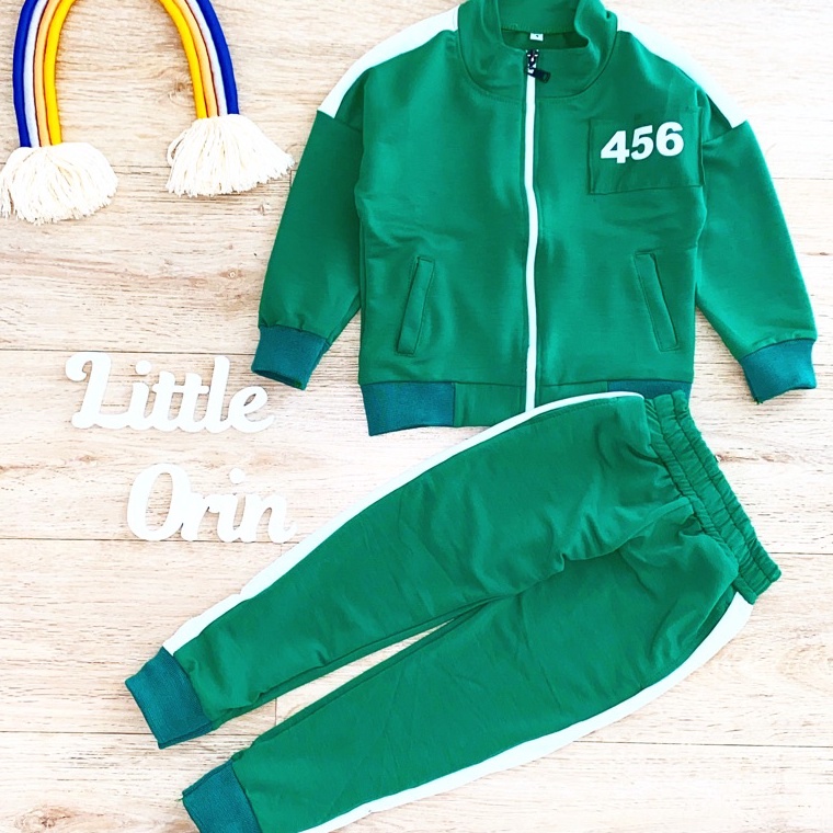 KODE W16G LITTLEORIN setelan anak laki laki Jaket Squid Game  Setelan Jacket Squid Game Hijau 456 un