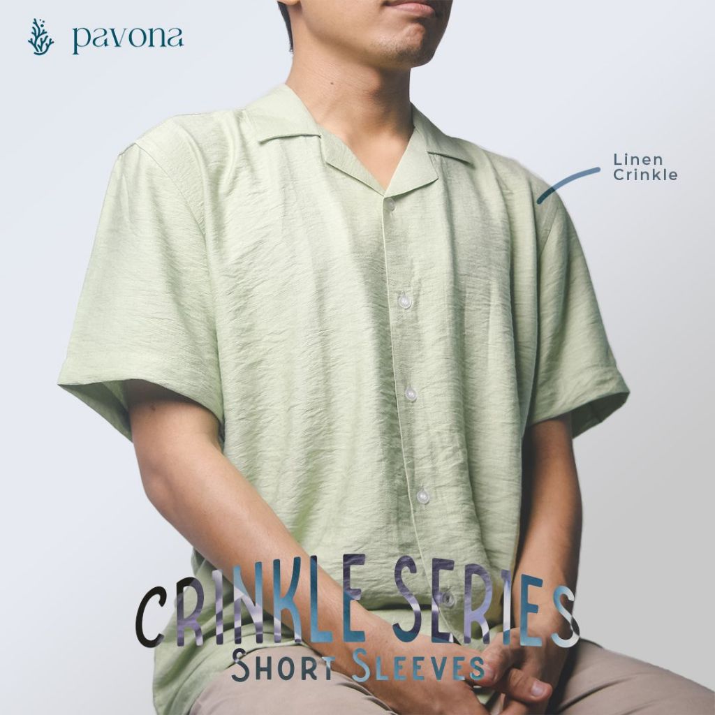 Green Linen Crinkle Shirt Series - PAVONA